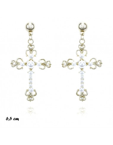 Pearl earrings ORECCHINI CROCE CM.6,5 | Wholesale Hair Accessories and Costume Jewelery