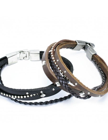 Leather Bracelets BRACCIALE PELLE MULTIFILO BORCHIE | Wholesale Hair Accessories and Costume Jewelery