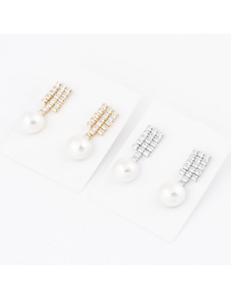Long Rhinestone Earrings ORECCHINO PENDENTI STRASS E PERLA | Wholesale Hair Accessories and Costume Jewelery