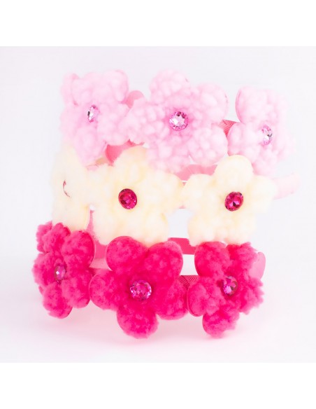 Cerchietti Bimba - Cerchietto per capelli bimba corona fiori teddy plush - 1 cm | Vendita Ingrosso Fermacapelli e Bigiotteria