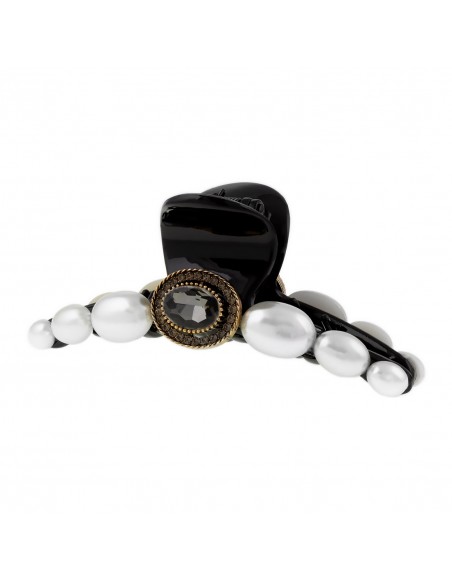Pinze Fashion - Pinza per capelli nera con perle e cristallo - 10 CM | Vendita Ingrosso Fermacapelli e Bigiotteria