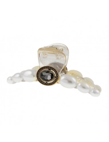 Pinze Fashion - Pinza per capelli beige con perle e cristallo - 10 CM | Vendita Ingrosso Fermacapelli e Bigiotteria