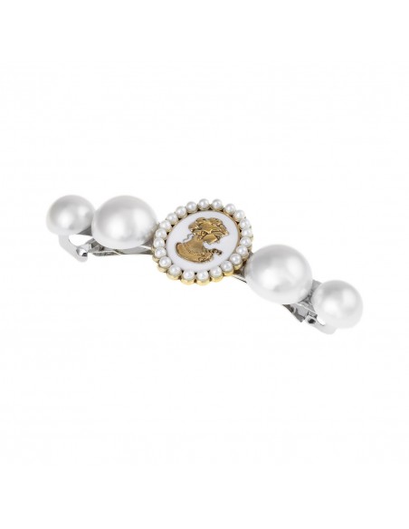 Matic Fashion - Fermaglio per capelli a barra matic con perle e cameo con perle piccole - 8.5 CM | Vendita Ingrosso Fermacape...