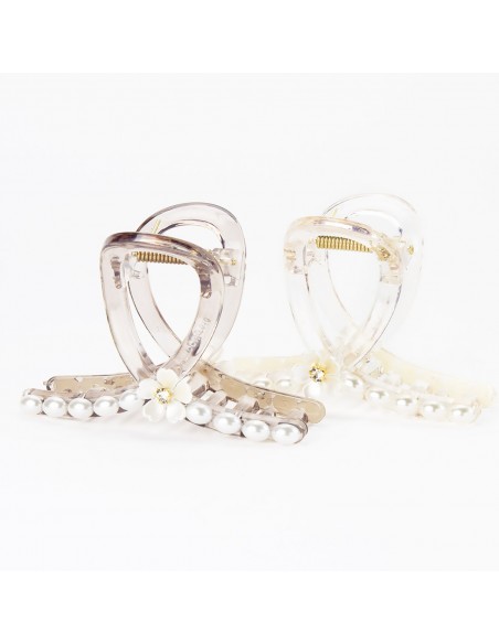 Perle - Pinza per capelli a fiocco con fiore e perle CM 8 | Vendita Ingrosso Fermacapelli e Bigiotteria