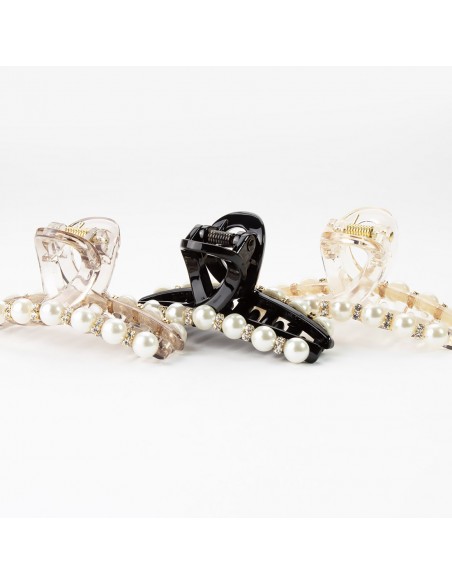 Perle - Pinza per capelli a fiocco con perle e strass CM 7 | Vendita Ingrosso Fermacapelli e Bigiotteria