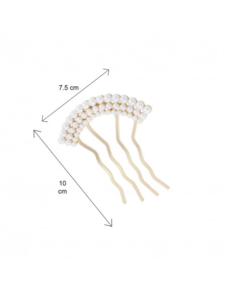 Perle - Pettine per capelli in metallo e 3 file in perle ad arco CM 7,5 | Vendita Ingrosso Fermacapelli e Bigiotteria