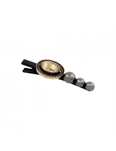 Becchi Fashion - Becco per capelli con perle ematite e cristallo ovale CM 6 | Vendita Ingrosso Fermacapelli e Bigiotteria