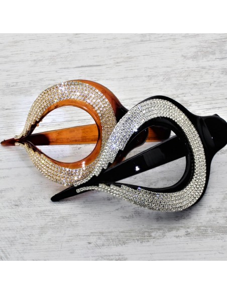 Pinze Strass PINZA LATERALE CM.12 OVALE STRASS DEMI NERO | Wholesale Hair Accessories and Costume Jewelery
