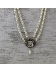 Pearls necklaces COLLANA PERLE DOPPIA CON PENDENTE PIETRA | Wholesale Hair Accessories and Costume Jewelery