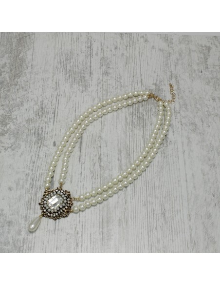 Halsketten Perlen COLLANA PERLE DOPPIA CON PENDENTE PIETRA | Großhandel Haarschmuck und Modeschmuck