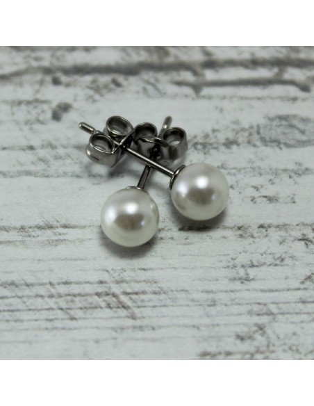 Pearl earrings ORECCHINI ACCIAIO PERLA MM.6 | Wholesale Hair Accessories and Costume Jewelery